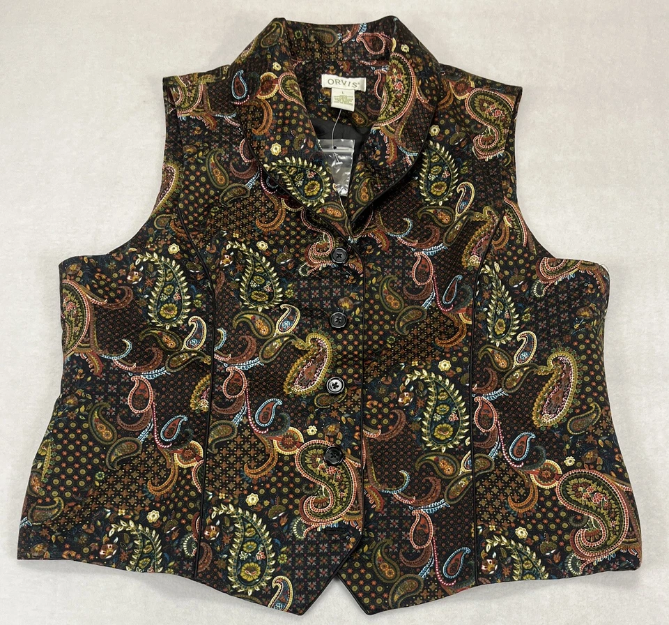 Colete feminino Orvis Paisley forrado de colarinho novo sem etiquetas G - Imagem 1 de 4