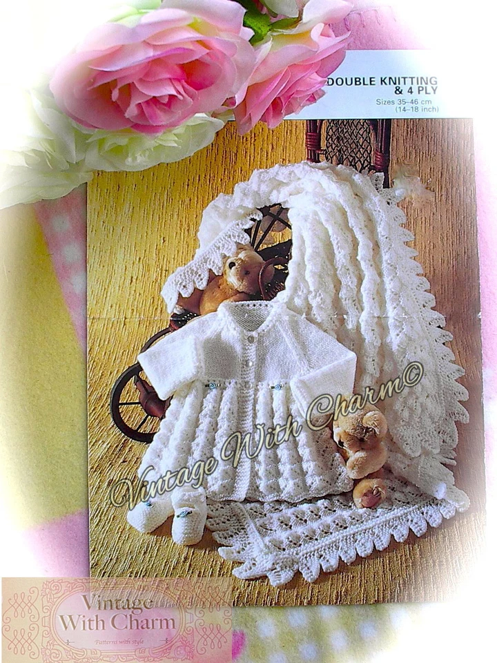 Vintage Knitting Patten Baby's Shawl, Matinee Coat & Shoes - Image 1 of 1