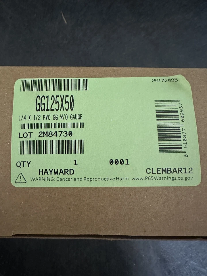 *NEW* Hayward GG225X50  1/4" x 1/2 PVC GG W/Out Gauge - Image 1 of 4