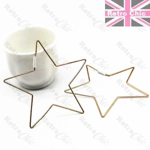 BIG 9cm thin metal STAR HOOP EARRINGS large hoops GOLD FASHION STARS 80s style - Picture 1 of 8
