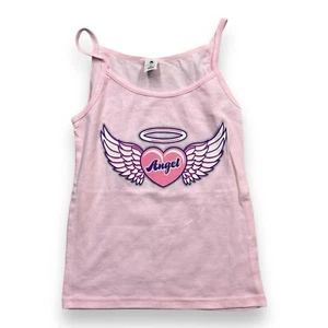 Vintage Y2K Deadstock Angel Pink Tank Top Heart Wings McBling Large - Picture 1 of 7