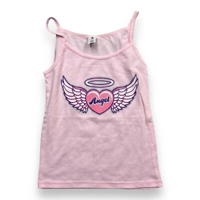 Camiseta sin mangas vintage Y2K Deadstock Angel rosa alas corazón McBling grande Foto 1 de 4