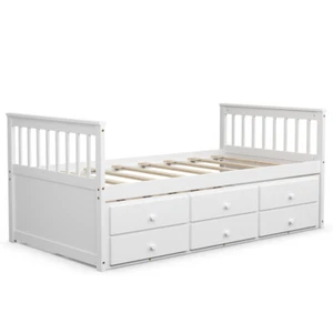 Twin Captain's Bed Bunk Bed Alternative w/ Trundle & Drawers for Kids White - Picture 1 of 12