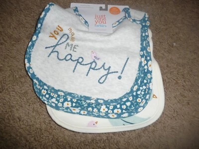 NUEVO CON ETIQUETAS NUEVO Bebé Niñas 3pk Pájaros Floral Feliz Babero Set Just One You by Carter's azul Foto 1 de 2