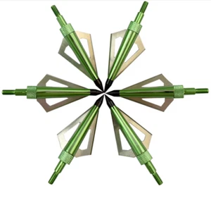 6Pcs Archery Broadheads 125 grain 3-blade hunting Arrow Heads Screw Tips Green - Picture 1 of 6