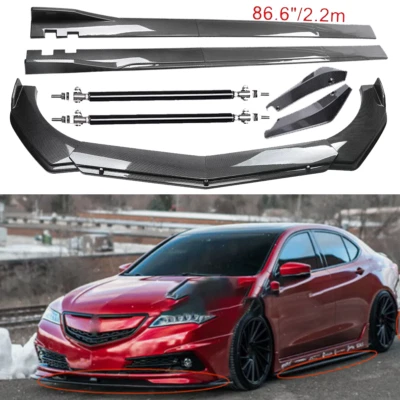 Carbon Fiber Front Bumper Lip Spoiler & Side Skirt For Acura TLX 2015-2017 Foto 1 de 4