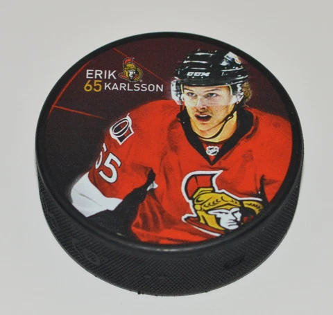 ERIK KARLSSON Ottawa Senators PLAYER PHOTO PUCK NEW # 65 Souvenir In Glas Co Cover