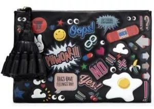 Anya Hindmarch Georgiana All Over Wink Sticker Clutch Bag, Black - Picture 1 of 18