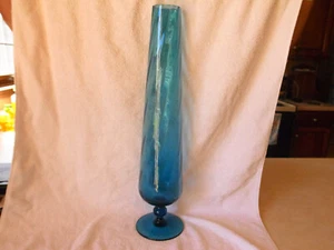 Vintage Empoli MCM Peacock Teal Blue 20" Optic Swirl Vase-Beautiful Color Style! - Picture 1 of 16