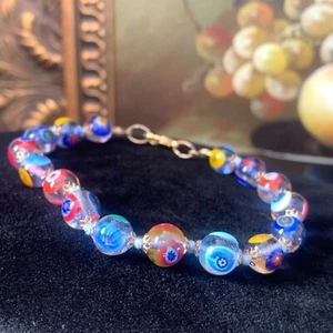 Antica Murrina Venezia Millefiori Glass Bead Bracelet Multicolor Size 7.5 Estate - Picture 1 of 10