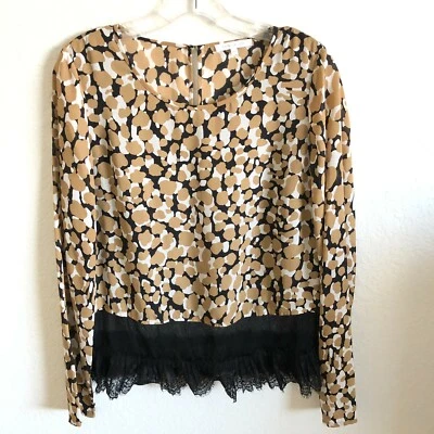 PATRIZIA PEPE Animal Print Blouse Tunic Top size 44 / L Layered Lace Mesh Hem BC - Image 1 of 4