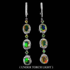 925 Sterling Silver Earrings Oval Fire Opal 8x6mm Natural Gemstone Jewelry - Picture 1 of 13