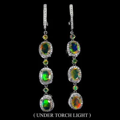 925 Sterling Silver Earrings Oval Fire Opal 8x6mm Natural Gemstone Jewelry - Image 1 of 4