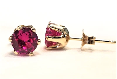 Lab grown Ruby 1.22CT Stud Earrings 14K Solid Gold - Image 1 of 4