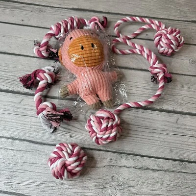 6 Dog Toys Braided Rope Chew Play Pig Plush Chewers lot Rope Ball Pink Toys New - Image 1 of 4