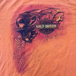 orange y2k affliction tribal style skull Harley Davidson motorcyle print tee L - Picture 1 of 9