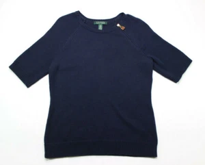 Lauren Ralph Lauren Womens Shirt Dark Blue Gold Zipper Detail Top Size Medium - Picture 1 of 7