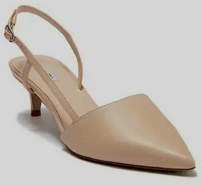 WOMEN 8 TAHARI BEIGE LEATHER POINTED TOE SLINGBACK STRAP KITTEN HEEL SANDAL - Image 1 of 4