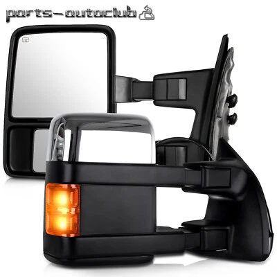 Tow Mirrors Chrome Power Heated Signal Side Fits 2008-16 Ford F250 SuperDuty - Image 1 of 4