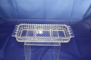 Vintage Indiana Glass Rectangle Sawtooth Edge Divided Relish Olive Dish Tray 10" - Picture 1 of 8