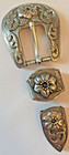Used Old 3 Piece Western Silver Tone Ranger Belt Buckle Set for 1" belt