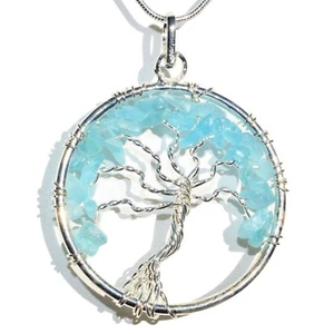 Ciondolo Albero della Vita CARICATO Apatite Blu Naturale + Catena e Caricatore Acciaio Inox 20" - Foto 1 di 9