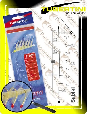 Sabiki Tubertini T-101 cm.200 6 ami fluorocarbon pelle pesce sgombri sugarelli - Immagine 1 di 4