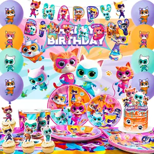 Super Kitties Birthday Decorations 82pcs Super Kitties Party Balloons Tableware - Picture 1 of 10
