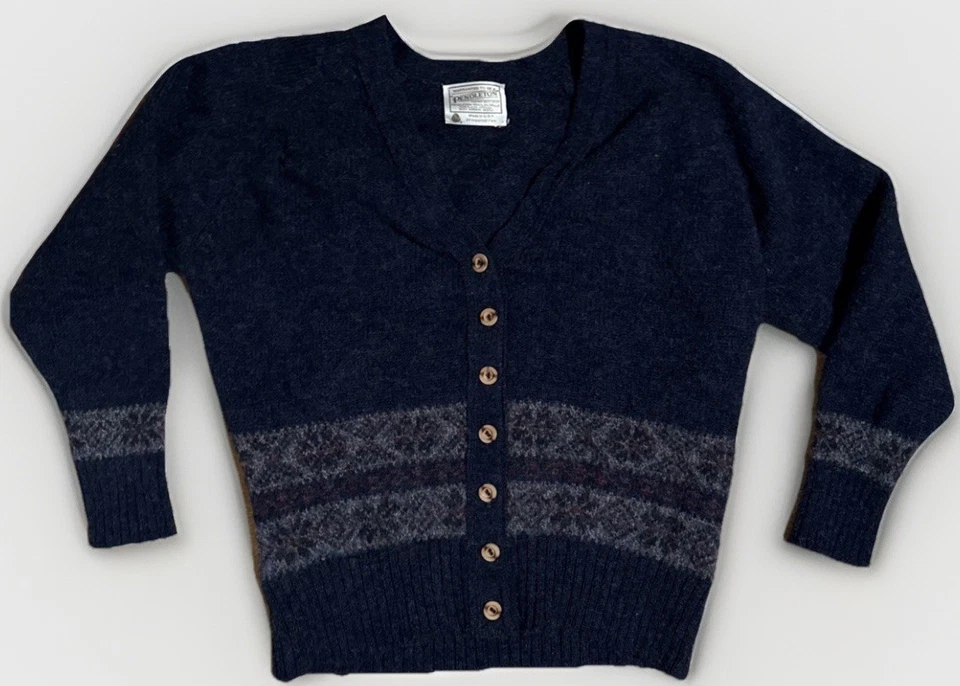 Pendleton Mujer 100% Lana Cárdigan Suéter Gris/Azul Bordado Flor Pequeño Foto 1 de 4