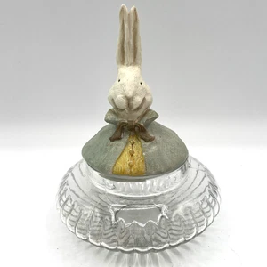 Tapa de conejo de Pascua con frasco de vidrio transparente - Plato de baratija de caramelo cubierto - Imagen 1 de 7