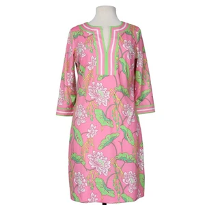 Gretchen Scott Dress M Tropical Shift Split Neck Pink Green Floral Preppy Resort - Picture 1 of 14