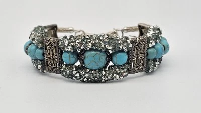 Pulsera Imitación Azul Turquesa Plata Bling Fiesta Moda Boho Cottagecore Retro Foto 1 de 4