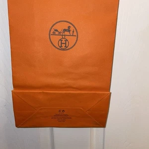 Authentic Two 2 Hermes Store Long Medium & Short Shopping Paper Gift bags Bag - Picture 1 of 13