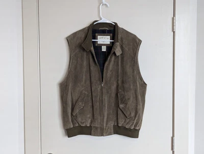Orvis Suede Vest Mens XL Brown Olive Flannel Lined Zip Outdoor Hunting - Image 1 of 4