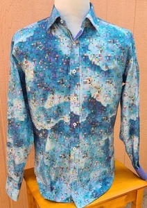 Bugatchi Uomo Shaped Fit Long Sleeve Button Down LARGE Mens Colorful Vibrant - Picture 1 of 10
