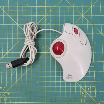 Logitech Trackman Marble Wheel T-BB13 USB Trackball Mouse Tested White - Image 1 of 4