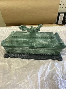 Caja de baratijas vintage asiática de plástico de jade sintético dragón SH2 - Imagen 1 de 6