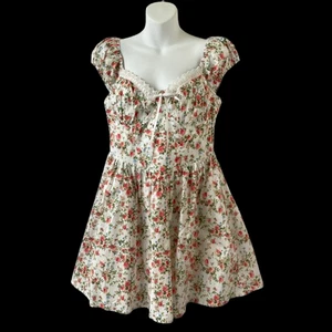 Vestido Floral Babydoll Hilos Mixtos L Rosa Lechera Encaje Cottagecore Volantes Nuevo con Etiquetas - Imagen 1 de 11