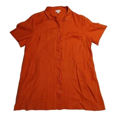 Blusa túnica J Jill Love lino naranja botón delantero XL pequeños bolsillos laterales Foto 1 de 4