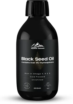 MYSTIC NATURE Black Seed Oil 200ml | with Omega 3, 6, 9 | Super Strength Over 4% Thymoquinone