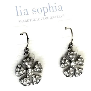 Lia Sophia Emily, by Joann Flower Shape w/Cut Crystals & Hematite Drop Earrings - Picture 1 of 3
