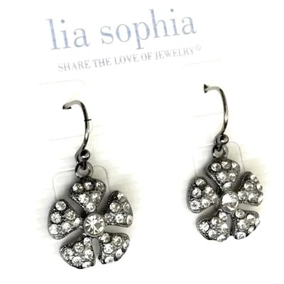 Lia Sophia Emily, by Joann Flower Shape w/Cut Crystals & Hematite Drop Earrings - Image 1 of 3