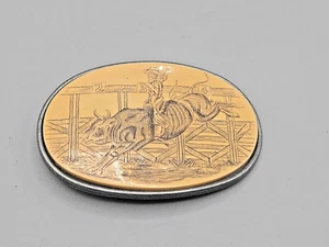 Fibbia per cintura western vintage ovale Rodeo Bull Rider finto scrimshaw - Foto 1 di 5