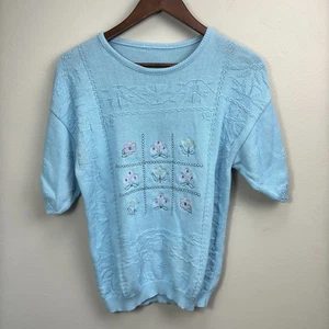 Suéter de mujer Cottagecore floral bordado manga corta L azul Grandmacore - Imagen 1 de 6