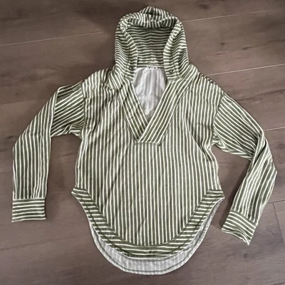 Sudadera Anthropologie Mujer M Pilcro Wharfside Sudadera con Capucha Verde Rayas Pullover Foto 1 de 4