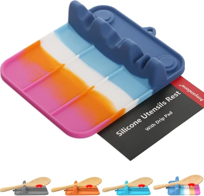 Reposacuchara, Soporte de cuchara de silicona para tapa de estufa con almohadilla de goteo adecuado para múltiples Foto 1 de 4