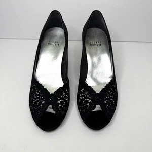Stuart Weitzman Damenschuhe Größe 7,5 schwarz Spitze Kristall zehenfrei Satin-Pumps - Bild 1 von 11