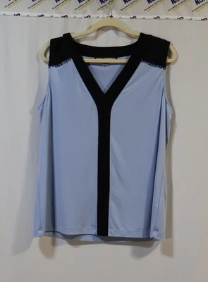 Karl Lagerfeld Paris Suit Blouse Shirt Tank Light Blue Black Lace XL - Image 1 of 3