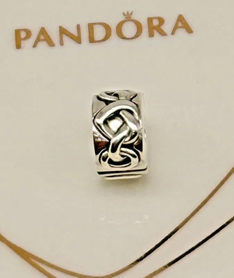 'New 100% Genuine Authentic Pandora Silver Knotted Hearts Clip Charm 798035' - Image 1 of 4
