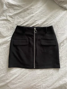 Black Maje Paris Mini Skirt 34 XS Silver O Ring Zipper - Picture 1 of 4